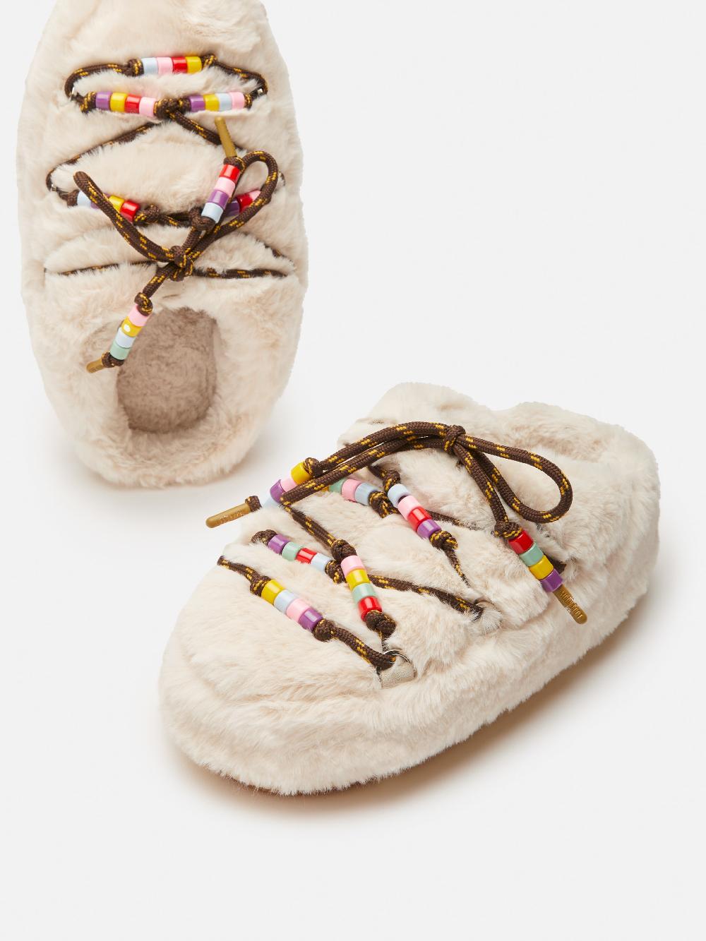 Moon Boot MULE FAUX-FUR BEADS PANNA Spedizione Gratuita