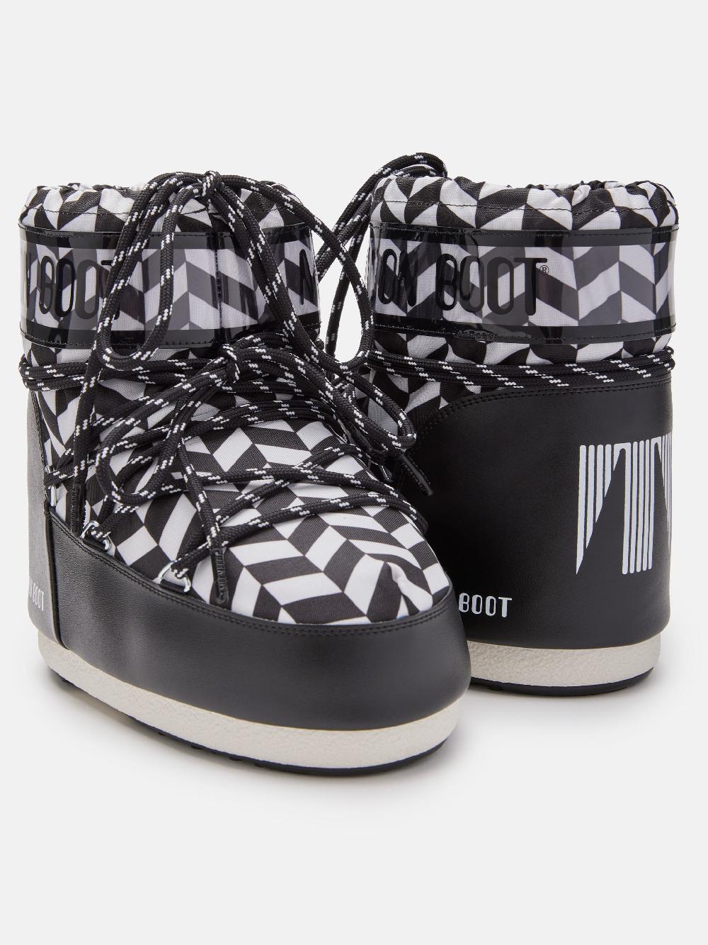 Moon Boot ICON LOW NERO CON STAMPA OPTICAL Soddisfazione Garantita