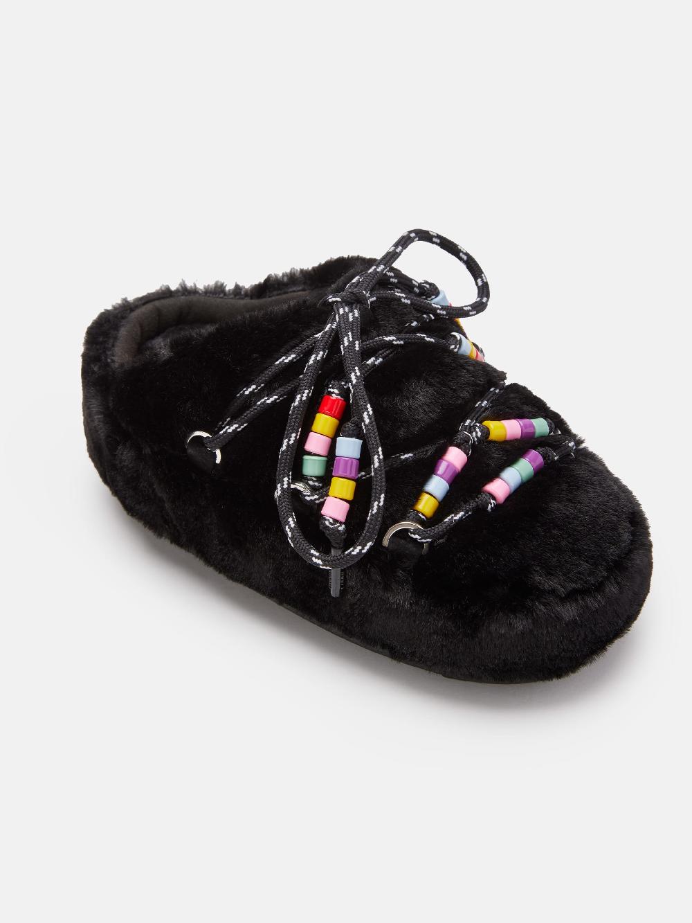 Moon Boot MULE FAUX-FUR BEADS NERO Nuova