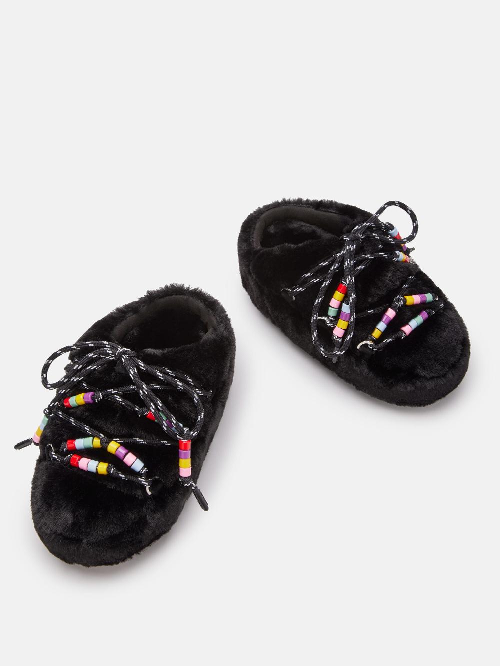 Moon Boot MULE FAUX-FUR BEADS NERO Nuova