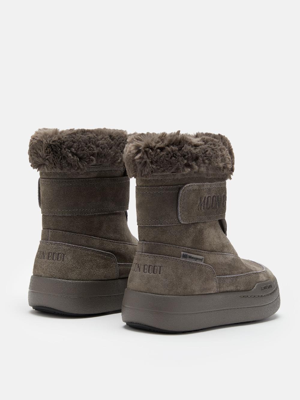 Moon Boot JUNIOR PARK GRIGIO IN PELLE SCAMOSCIATA CON CHIUSURA A STRAPPO Acquista Ora