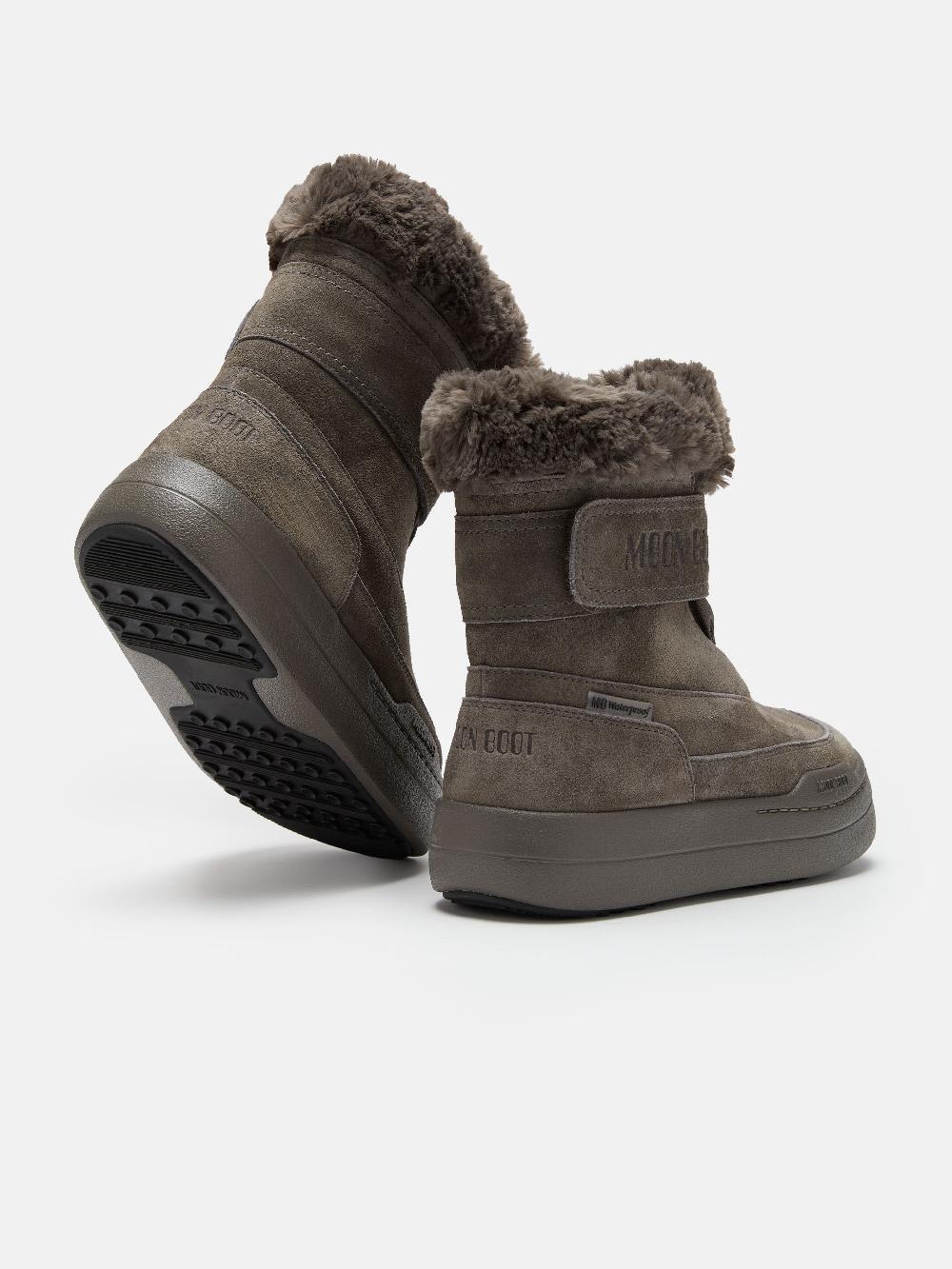 Moon Boot JUNIOR PARK GRIGIO IN PELLE SCAMOSCIATA CON CHIUSURA A STRAPPO Acquista Ora